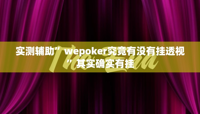 实测辅助”wepoker究竟有没有挂透视”其实确实有挂